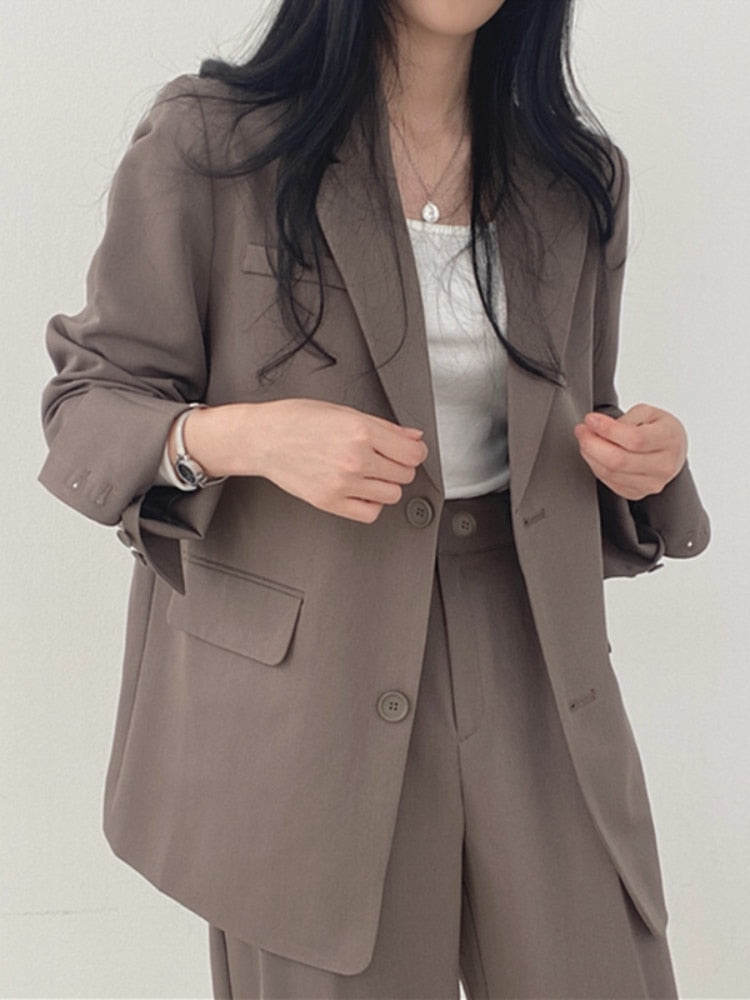 Ifomt Sets Of Women 2 Pieces Elegant Suit Jacket Womens 2023 Autumn New Korean Fashion Coat Casual Pants Set Fall Outfits 2023