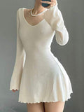 IFOMT V Neck Knitting Elegant Dress