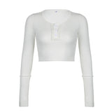 IFOMT 2024 Fashion Woman tops y2k style Basic Buttons Long Sleeves Crop Knit Top