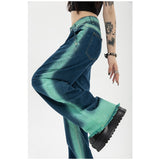 Ifomt Womens Jeans High Waist Vintage Straight Baggy Pants Chic Design Streetwear Gradient Color Hip Hop Y2K Denim Wide Leg Trouser
