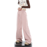 Ifomt American Vintage Pink Stripe Sweat Pants Fashion Y2K Women's Straight Wide Leg Pants Casual Baggy Mopping Trouser Ladies Summer