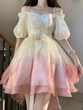 Ifomt 2024 New Spring Gradient Mesh Sling Kawaii Dress Women's Korean Y2K Lolita Mini Dress Chiffon Fashion French Female Dress