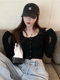 Ifomt Long Sleeve T-shirts Women Y2K Sexy Slim Fit Tops Thin Cardigan Korean Style Knitted Sweaters Cozy All-match Casual Camisetas