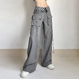 Ifomt Women Joggers Baggy Trousers Casual Wide Leg Low Waist Cargo Pants Fashion Vintage Pocket Straight Jeans Streetwear Overalls Y2k