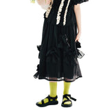 Ifomt original design black bow elastic waist half skirt casual fashion trend all-match A-line half skirt women
