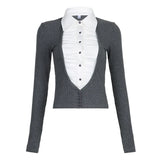 IFOMT 2024 Fashion Woman tops y2k style Fold Patched Slim Buttons Knit  Top