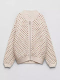 Ifomt Knit Hollow Out Beige Zipper Women Coat Casual Long Sleeve Bomber Jacket Autumn New Fasion Streetwear Lady Coats