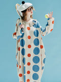 Ifomt original design round neck pullover long sleeve dress polka dot medium length casual loose blue dress