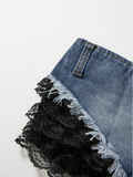 IFOMT 2024 y2k Denim shorts with patchwork lace