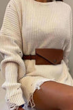 IFOMT 2024 New Woman Style sweater Cardigans Solid Crew Neck Distressed Sweater