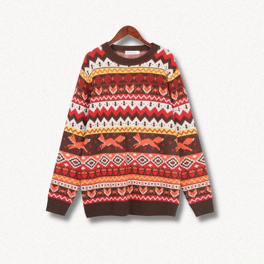 Ifomt Vintage Fox Embroidered Christmas Sweater