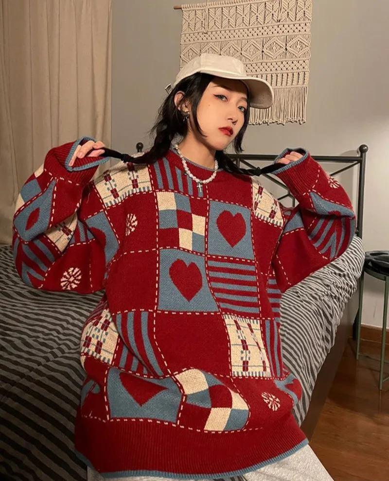 Ifomt Vintage Heart Pattern Sweater