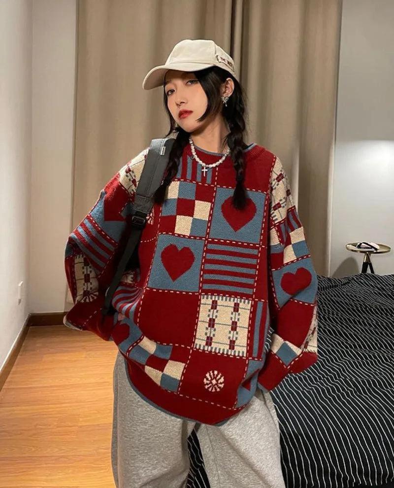 Ifomt Vintage Heart Pattern Sweater