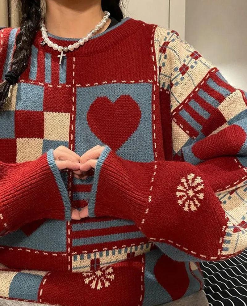 Ifomt Vintage Heart Pattern Sweater