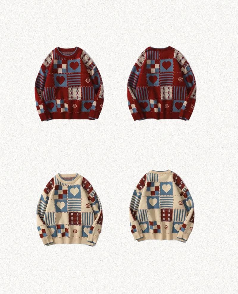 Ifomt Vintage Heart Pattern Sweater