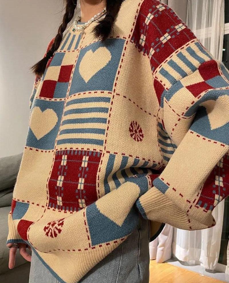 Ifomt Vintage Heart Pattern Sweater
