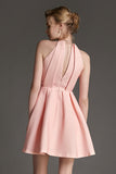 Ifomt - Pink Sleeveless Metal Ring Halter Mini Dress