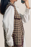 Ifomt Brown Houndstooth Belted Tweed Vest & Long Sleeve Shirt Two-Piece Set