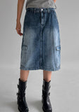 Ifomat Jacqueline Midi Cargo Denim Skirt