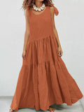 IFOMT 2024 New Fashion Elegant Linen Cotton Large Swing Sleeveless Loose Casual Maxi Dress