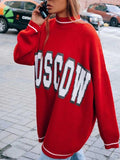 Ifomat American Style Contrast Color Letter Print Loose Sweater