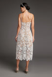 Ifomt - White Floral Lace V-Neck Spaghetti Strap Midi Dress