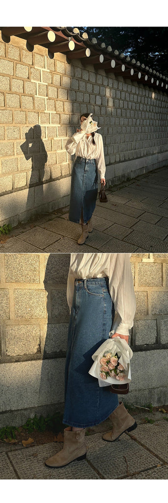 Ifomat Marianne Denim Slit Long Skirt