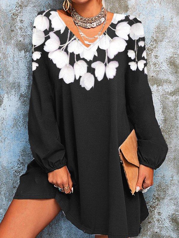 IFOMT 2024 New Fashion Elegant Cotton-blend 5XL Solid Floral Print Long Sleeve Short Dress Blouse