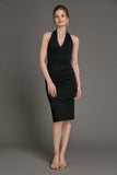 Ifomt - Black Halter Neck Bodycon Midi Dress
