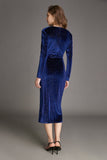 Ifomt - Midnight Blue Velvet Sequin Ruched Bodycon Midi Dress
