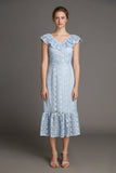 Ifomt - Light Blue Ruffled V-neck Maxi Dress