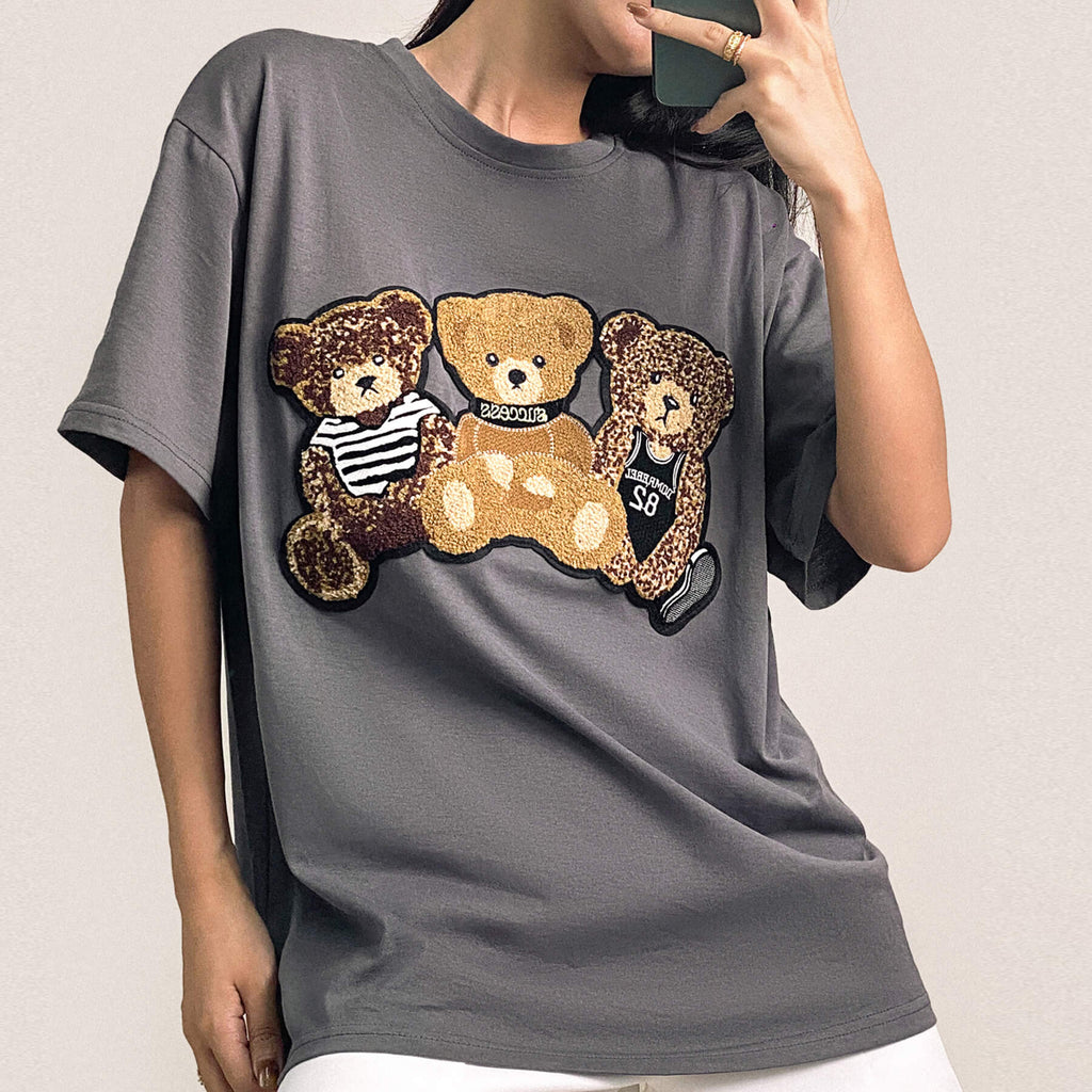 Ifomt DarkGray Teddy Bear Embroidered T-Shirt