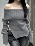 IFOMT 2024 Fashion Woman tops y2k style Casual Tiered Knitted Zipper Off Shoulder Sweater