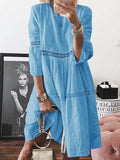 IFOMT 2024 New Fashion Elegant Loose Solid Color Hollow Round-Neck 3/4 Sleeves Midi Dress