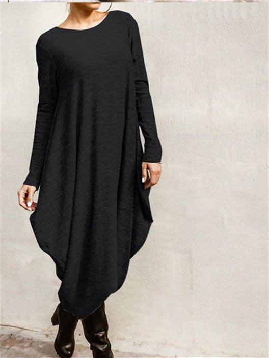IFOMT 2024 New Fashion Elegant Cotton-blend 5XL Irregular Bottom Loose Casual Maxi Dress