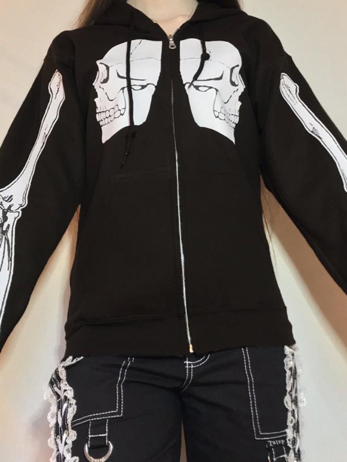 Ifomat Contrast Color Skull Print Oversized Hoodie