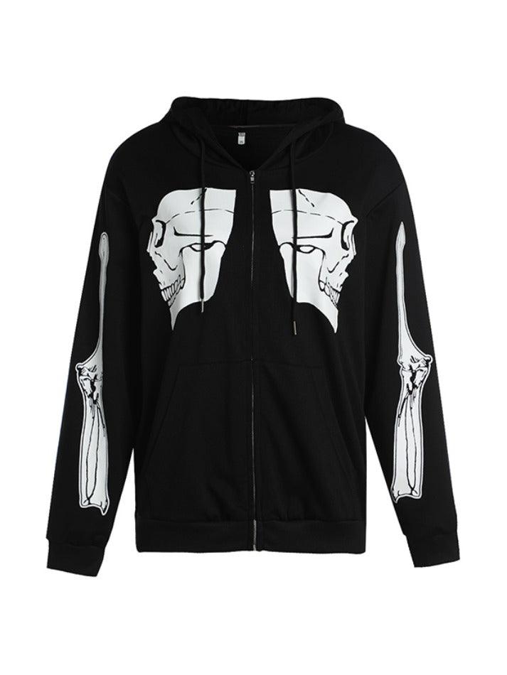 Ifomat Contrast Color Skull Print Oversized Hoodie