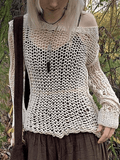 Ifomat Crochet Hollow Long Sleeve Knit Top