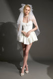 Ifomt White Floral Jacquard Ruched Corset Detail Mini Dress
