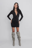 IFOMT 2024 New Fashion Dress Woman Style  Black Deep V-Neck Draped Mini Dress