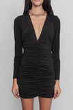 IFOMT 2024 New Fashion Dress Woman Style  Black Deep V-Neck Draped Mini Dress
