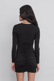 IFOMT 2024 New Fashion Dress Woman Style  Black Deep V-Neck Draped Mini Dress