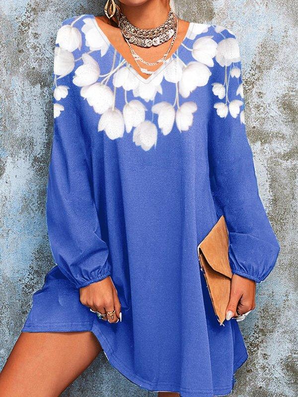 IFOMT 2024 New Fashion Elegant Cotton-blend 5XL Solid Floral Print Long Sleeve Short Dress Blouse