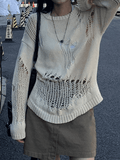 Ifomat Distressed Crochet Knit Sweater