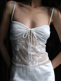 IFOMT 2024 Fashion Woman tops y2k style White Satin Front Tie-Up Top