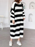 IFOMT 2024 New Fashion Elegant Stylish Loose Striped Round-Neck Sweater Dresses
