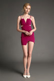 Ifomt - Medium Violet Red Waist Cut Out Bodycon Mini Dress