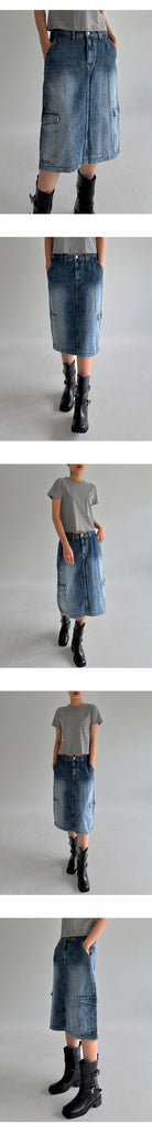 Ifomat Jacqueline Midi Cargo Denim Skirt