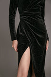 Ifomt - Black Velvet Sequin Ruched Bodycon Midi Dress