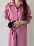 IFOMT 2024 New Fashion Elegant Urban Loose Solid Color Lapel Collar Shirt Midi Dresses